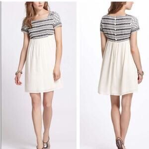 HD in Paris Babydoll Dress Cream S Tioga Anthropologie Mini Short‎ Sleeve Flowy